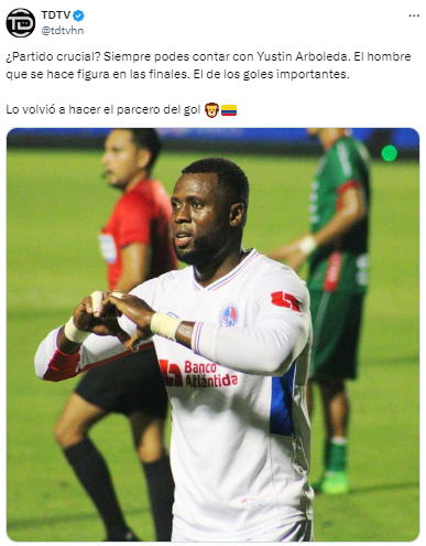 Y resaltaron la actuación de Yustin Arboleda: “¿Partido crucial? Siempre puedes contar con Yustin Arboleda. El hombre que se hace figura en las finales. El de los goles importantes”.