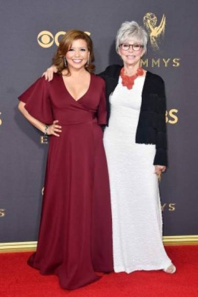 LOS ANGELES, CA - SEPTEMBER 17: Actors Justina Machado (L) and Rita Moreno attend the 69th Annual Primetime Emmy Awards at Microsoft Theater on September 17, 2017 in Los Angeles, California. Frazer Harrison/Getty Images/AFP