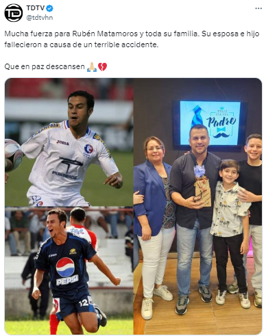 TDTV: “Mucha fuerza para Rubén Matamoros y toda su familia. Su esposa e hijo fallecieron a causa de un terrible accidente”.