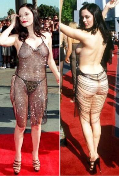 2. Rose McGowan - 1998<br/><br/>La actriz, que ahora es parte del movimiento #MeToo, saltó la barda con este 'vestido' transparente cuya parte trasera era prácticamente inexistente.<br/><br/>Kendall Jenner se inspiraría en este look para su polémico vestido de los MET Gala en 2017.