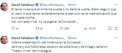 Infame presentación del América en la Concacaf...Jardine y sus futbolistas pecaron de soberbios y de milagro salieron “medio vivos” de Nicaragua...”, comentó Faitelson.