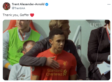 Trent Alexander Arnold le dedicó un emotivo video de agradecimiento al entrenador alemán. 