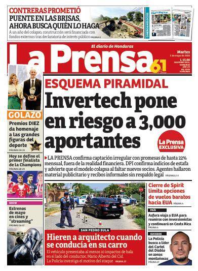 Portada de la edición impresa de Diario La Prensa de este 5 de mayo de 2026.