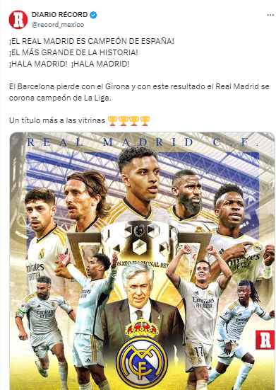 “¡EL MÁS GRANDE DE LA HISTORIA!”, Diario Récord de México.