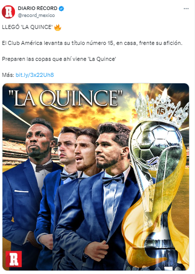 “El Club América levanta su título número 15, en casa, frente su afición”, Diario Récord de México.
