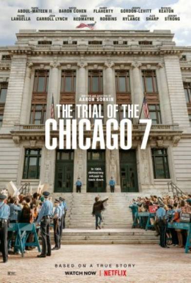 El guion de Sorkin no es la única jugada maestra de 'The Trial of the Chicago 7', ya que esta película cuenta con uno de los mejores repartos del año (eso sí, repleto de hombres) y se llevó el premio del Sindicato de Actores al mejor elenco gracias a la labor de Sacha Baron Cohen, Eddie Redmayne, Frank Langella, Mark Rylance, Yahya Abdul-Mateen II, Jeremy Strong, Joseph Gordon-Levitt y Michael Keaton, entre otros.