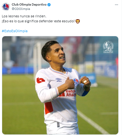 “Los leones nunca se rinden.¡Eso es lo que significa defender este escudo!”, posteó el Olimpia tras el empate. 