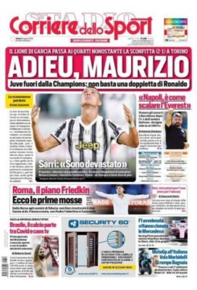 Corriere dello Sport - 'Adiós, Maurizio'. 'Juve fuera de la Champions League: un doblete de Ronaldo no es suficiente'.