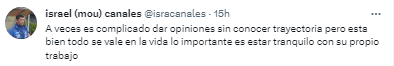 Mensaje de Israel Canales en sus redes sociales.