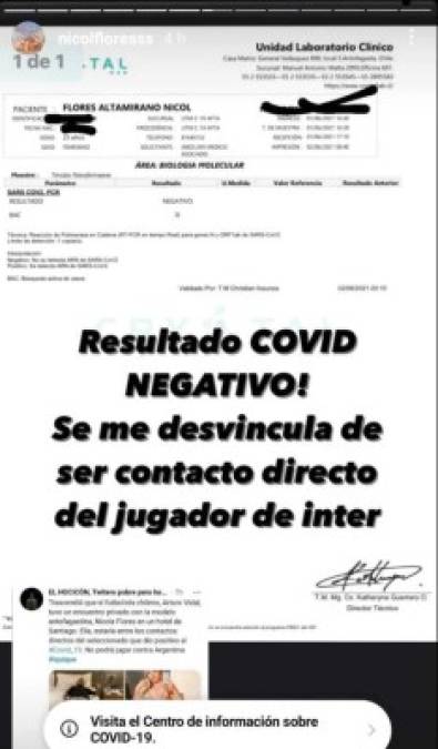 Por su parte Nicole, la chica acusada de salir con Vidal, ha negado en sus redes sociales la información e inclusive compartió que dio negativo a la prueba Covid19.