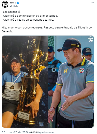 “Hizo mucho con pocos recursos. Respeto para el trabajo de Tilguath con Génesis”, publicó TDTV.