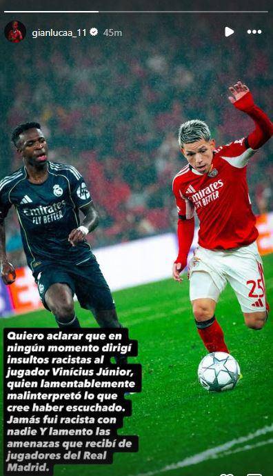 El posteo de Prestianni en sus redes sociales.