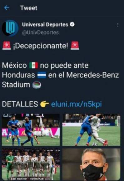 Universal Deportes señaló que fue decepcionante lo de México.