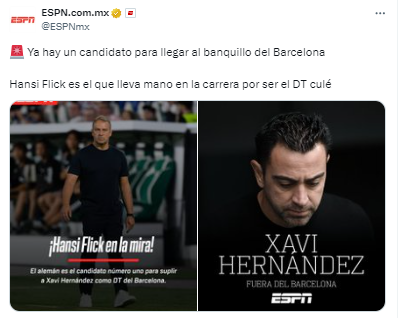Y agregaron sobre el nuevo DT del Barcelona: “Hansi Flick es el que lleva mano en la carrera por ser el DT culé”. 