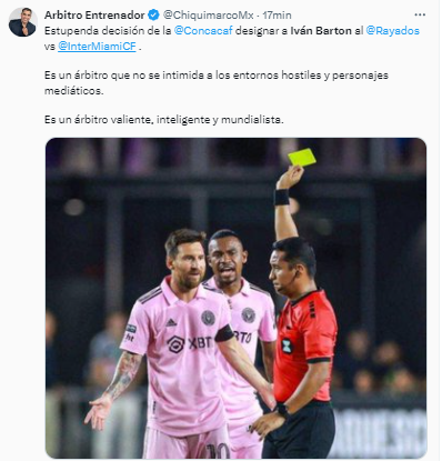El árbitro mezixano, “Chiquimarco” lo defendió: “Es un árbitro que no se intimida a los entornos hostiles y personajes mediáticos. Es un árbitro valiente, inteligente y mundialista”.