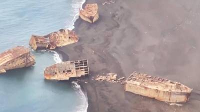 Los restos de los buques de guerra hundidos en las costas de Japón.