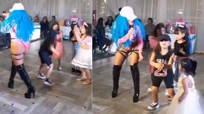Captura del video de la doble de Karol G en la fiesta infantil.