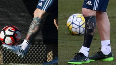 Messi sorprende con un tatuaje que le cubre de negro la pantorrilla de la pierna izquierda, realizado con la técnica 'blackout'.