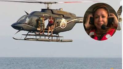 Imagen de la cantante lanzándose desde helicóptero a la isla.