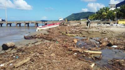 Enorme cantidad de basura y barcos encallados se vieron en la bahía de Trujillo por el mal tiempo.