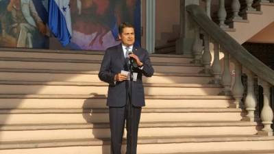 El Presidente Juan Orlando Hernández brindó declaraciones a las 4:20 pm en Casa Presidencial.