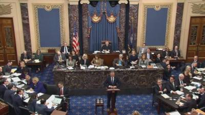 This still image taken from a US Senate webcast shows House impeachment manager Rep. Adam Schiff (D-CA) during the impeachment trial in the Senate Chamber at the US Capitol on February 3, 2020 in Washington, DC. - President Donald Trump's impeachment trial resumes for final arguments Monday before an expected acquittal later in the week that Democrats have said will be invalid because no witnesses testified. The president was impeached in December for abuse of power over pressure on US ally Ukraine to announce investigations that would have helped him politically, including into Joe Biden, a leading challenger for this year's presidential ballot. (Photo by HO / US Senate TV / AFP) / RESTRICTED TO EDITORIAL USE - MANDATORY CREDIT 'AFP PHOTO / US SENATE TV' - NO MARKETING - NO ADVERTISING CAMPAIGNS - DISTRIBUTED AS A SERVICE TO CLIENTS