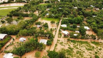 Así quedó el municipio de Santa Rosa de Aguán, Colón, en el litoral de Honduras, tras el paso de la tormenta tropical Sara, el 14 de noviembre.