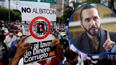 Veteranos del Ejército de El Salvador protestan contra el uso del bitcoin como moneda legal.