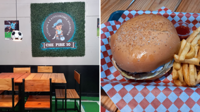 En el interior del local se puede observar un mural del exfutbolista Maradona.