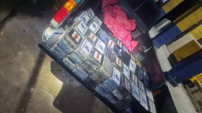 Paquetes de droga decomisados en la frontera hondureña.