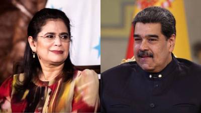 Rixi Moncada, precandidata presidencial de Libre, y Nicolás Maduro, presidente de Venezuela.