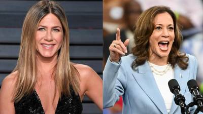 Jennifer Aniston y Kamala Harris en fotografías de archivo. <i>Crédito de la foto de Harris: Agencia EFE. </i>