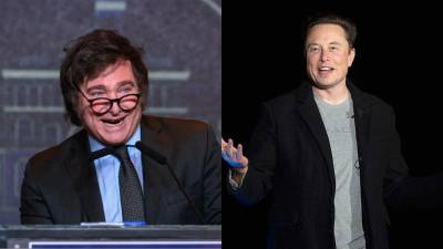 Collage compuesto con una fotografia de Javier Milei, presidente electo de Argentina, y el empresario estadounidense Elon Musk.
