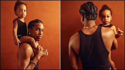 En las fotografías, el rapero A$ap Rocky y su hijo <b>RZA</b> visten combinados.