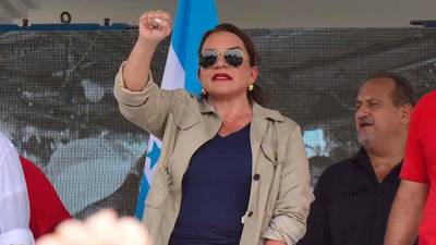 La presidenta de Honduras, Xiomara Castro, durante una concentración el Primero de Mayo en San Pedro Sula.