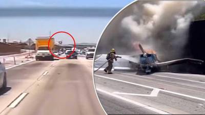 Una avioneta se estrelló y se prendió en llamas en la autopista 91 de Corona en California.