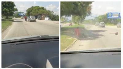 Capturas del video del accidente de tránsito que por poco le cuesta la vida a motociclista.