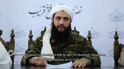 Abu Mohammad al Jolani, jefe de la fuerza rebelde Al Nusra en el video difundido ayer. Foto: AFP