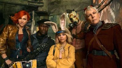 Cate Blanchett, Kevin Hart, Ariana Greenblatt, Florian Munteanu y Jamie Lee Curtis en “Borderlands”.