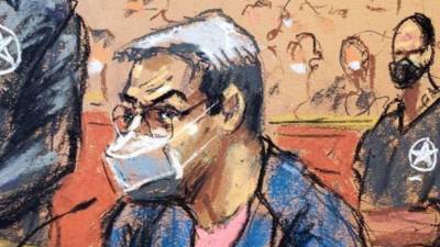 Ilustración de Juan Orlando Hernández en la Corte de Nueva York.