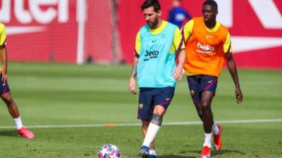 Messi entrenó con un vendaje pero todo indica que estará disponible para el choque ante Bayern Múnich a realizarse este viernes. Foto FC Barcelona.