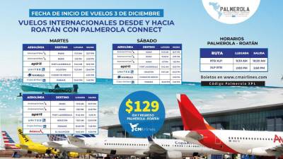 Vuelos internacionales desde y hacia Roatán con Palmerola Connect.