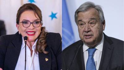 Xiomara Castro, presidenta de Honduras, António Guterres, secretario general de la ONU.