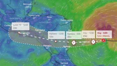 El ojo de la tormenta pasará por Choluteca y luego se dirigirá a El Salvador.