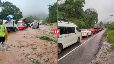 Caos vial han generado las constantes lluvias en el sector Cofradía de San Pedro Sula, en donde varias conductores reportaron que no había paso en la carretera hacia occidente.