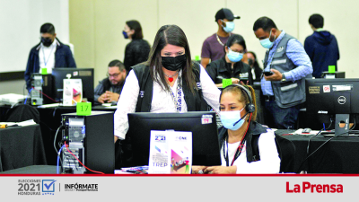 Personal que estará trabajando desde el “call center” que habilitará el CNE para asistir a las personas del Trep.