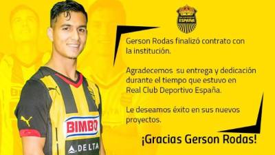 Así despidió el Real España a Gerson Rodas.