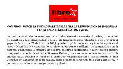 Copia del documento firmado por Manuel Zelaya y Jorge Cálix.
