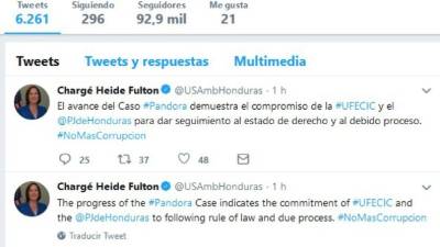 Tuit de Chargé Heide Fulton sobre el caso Pandora.