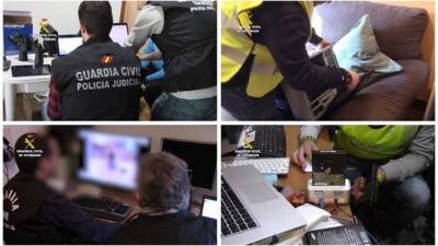 Combo de fotografías facilitadas por la Guardia Civil que ha asestado un importante golpe a la pornografía infantil, en una macrooperación desarrollada por toda la geografía en 38 provincias en la que han sido detenidas 102 personas e intervenidos 450.000 archivos explícitos -vídeos y fotogramas- de abusos sexuales a menores, desde bebés hasta niños de 14 años. EFE